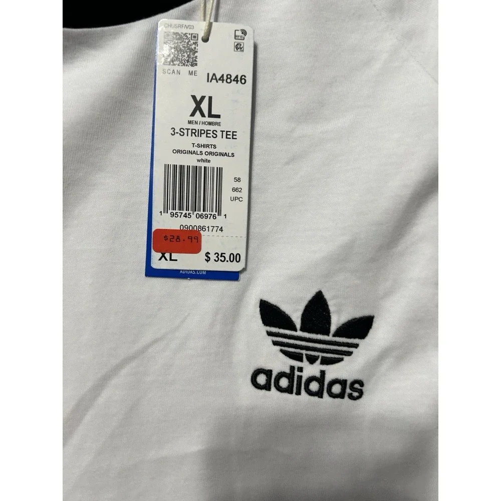 Adidas IA4846 Men's XL 3-Stripes White Originals T-Shirts (C3)